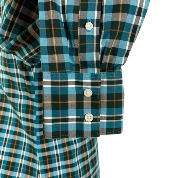 Lands End No Iron Supima Button Down Shirt Sz. 6 Plaid Teal Orange Black - Picture 5 of 11